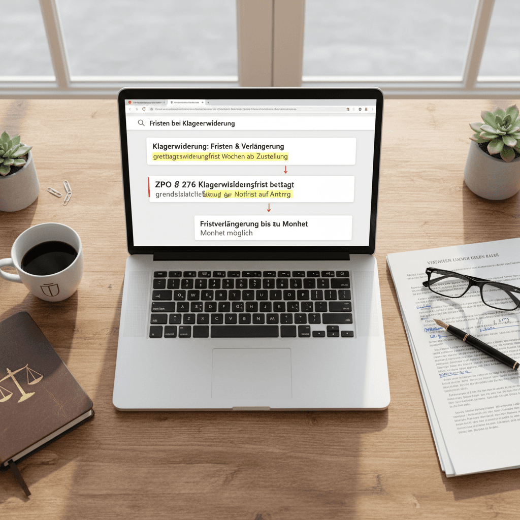 Suchergebnisseite mit hervorgehobenen Textstellen aus juristischen Dokumenten