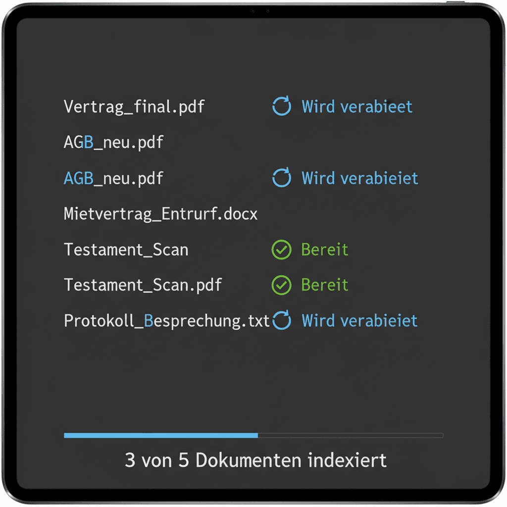Ansicht der Dokumentenverarbeitung mit Statusanzeigen